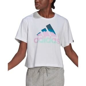 Adidas Women's Cotton Tie-Dye logo Cropped T-Shirt white, M